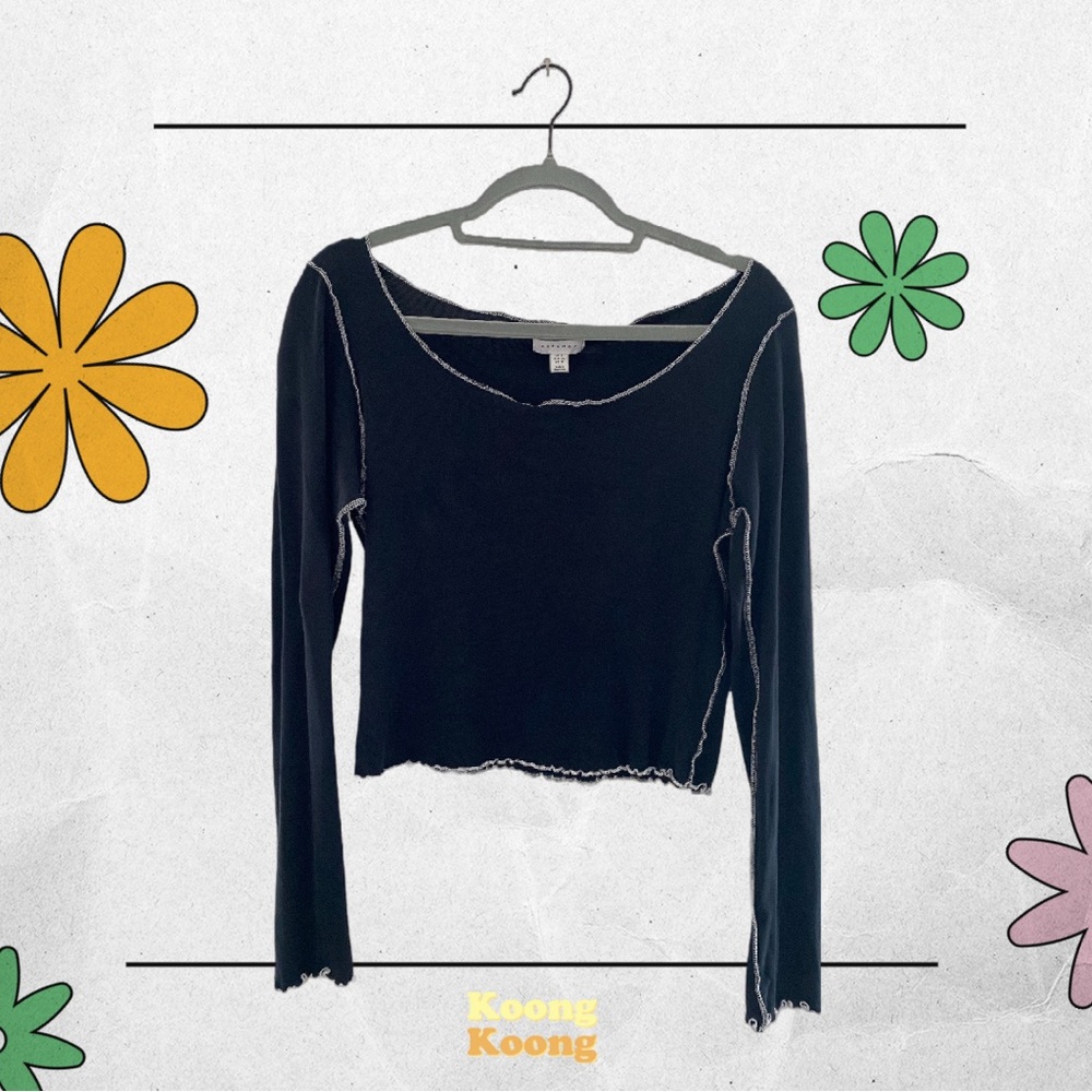 Topshop Lettuce Trim Cotton Blend Top